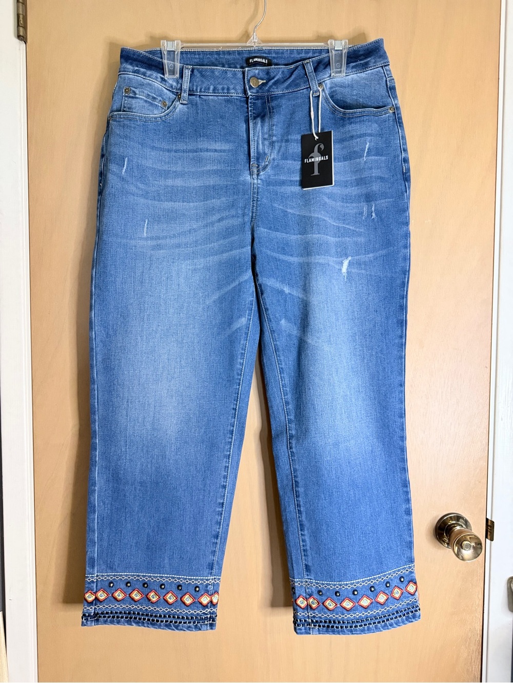 Flamingals Embroidered Hem Denim Jeans